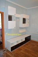 29.08.2014 Гостиная мебель 2100*2300*450. фасады пластик белый и черный глянец. фурнитура BLUM