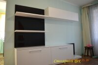 Горка 2500*1900*400. корпус МДФ крашеный белый матовый, фасады МДФ крашеный белый матовый и черный глянец. фурнитура BLUM AVENTOS HK Tip-on.