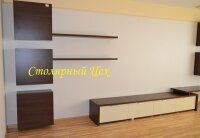 Гостиная мебель размеры 6000/2300 мм., корпус ЛДСП Egger, фасады МДФ крашеный ящики открываются от нажатия на фасад.