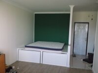 Кровать- подиум из натурального дерева сосна, покраска нитробейц+ матовый лак