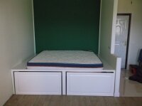 Кровать- подиум из натурального дерева сосна, покраска нитробейц+ матовый лак