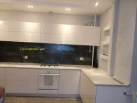 кухня 5.7 м/п. фасады МДФ Крашеный белый глянец. фурнитура Blum - Aventos HF и Aventos HL, Tandembox D, K, N.