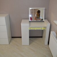 Дамский Туалетный столик, 800*450*750. корпус белое ЛДСП. фасады МДФ крашенный + металлик белый глянец..