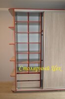 Шкаф-купе отдельностоящий. 2300*1750*600. корпус ЛДСП KRONO 16мм. цвет Венге Аруша светло-серый. кромка ПВХ красная.