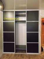 шкаф-купе встроенный 2650*2100*550. ЛДСП 16мм. Венге магия, фасады 3шт. наполнение ЛДСП черное и крашеное стекло LACOBEL.