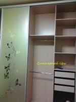 Шкаф-купе отдельно стоящий размеры: 2800*2470*650, ЛДСП Ясень Шимо, фасады дверей зеркало+ рисунок