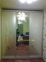 Шкаф-купе отдельно стоящий размеры: 2800*2470*650, ЛДСП Ясень Шимо, фасады дверей зеркало+ рисунок