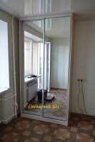 Шкаф-купе размеры 1200*2400*600, корпус ЛДСП 16мм. "Дуб молочный" , раздвижная система Indeco, наполнение дверей зеркало серебро.