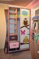 Шкаф-купе 2340*1400*600. ЛДСП ЭГГЕР цвет Баклажан и Дуб кремона. фасады фотопечать на стекле и рисунок на зеркале.