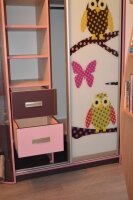 Шкаф-купе 2340*1400*600. ЛДСП ЭГГЕР цвет Баклажан и Дуб кремона. фасады фотопечать на стекле и рисунок на зеркале.