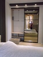 Шкаф-купе встроенный. 2600х2080х650. пантографы STARAX. фасады зеркало бронза и профиль Indeco крашенный в черный глянец.