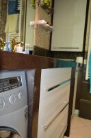 05,06,2014. ванная комната. столешница Искусственный камень Reston OTR-534 и толщина 60мм. фасады пластик матовый. фурнитура Linken.